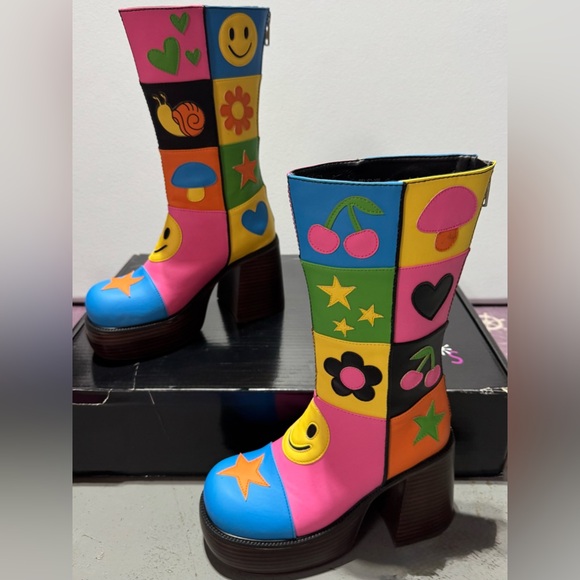 Dolls Kill Shoes - Dolls Kill Colorful Graphic Heeled Boots